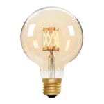 Large globe LED filament bulb with E27 base, amber glass, decorative vintage lighting style
