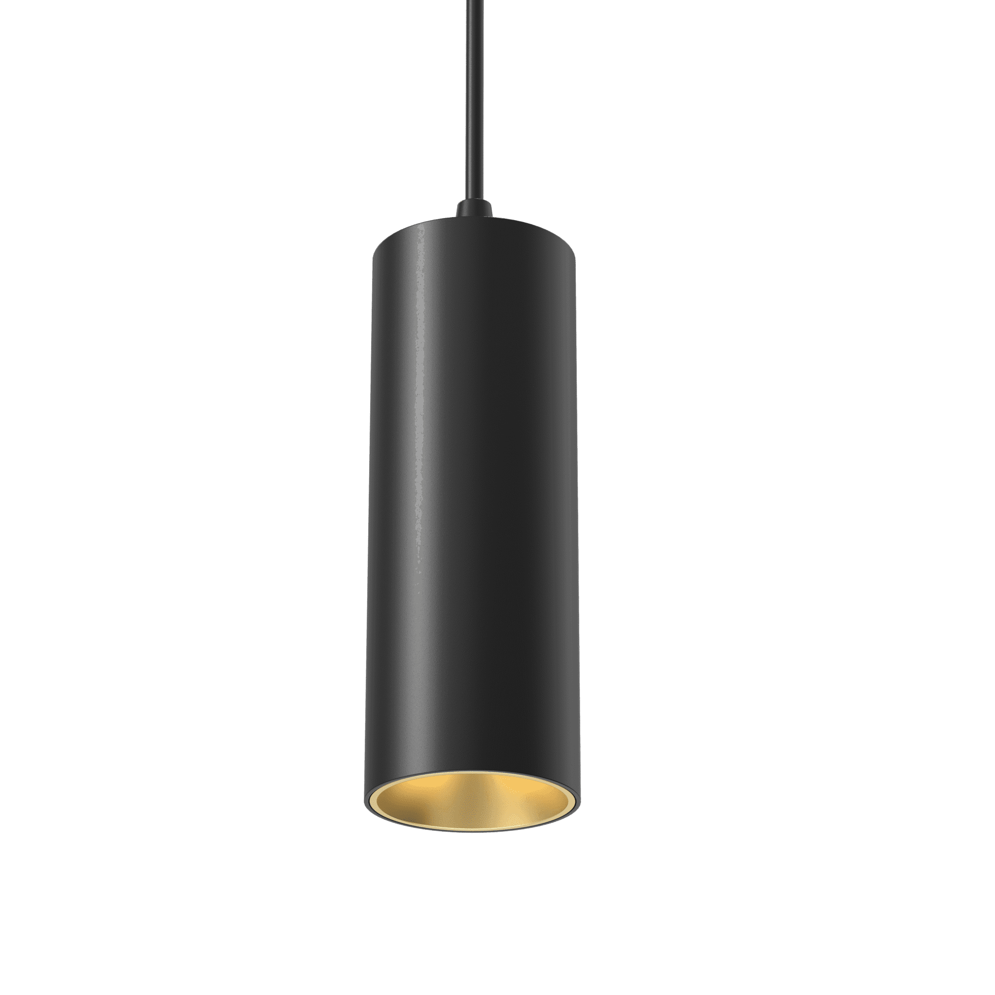 track mounted tubular 60 pendant fixed black with gold baffle