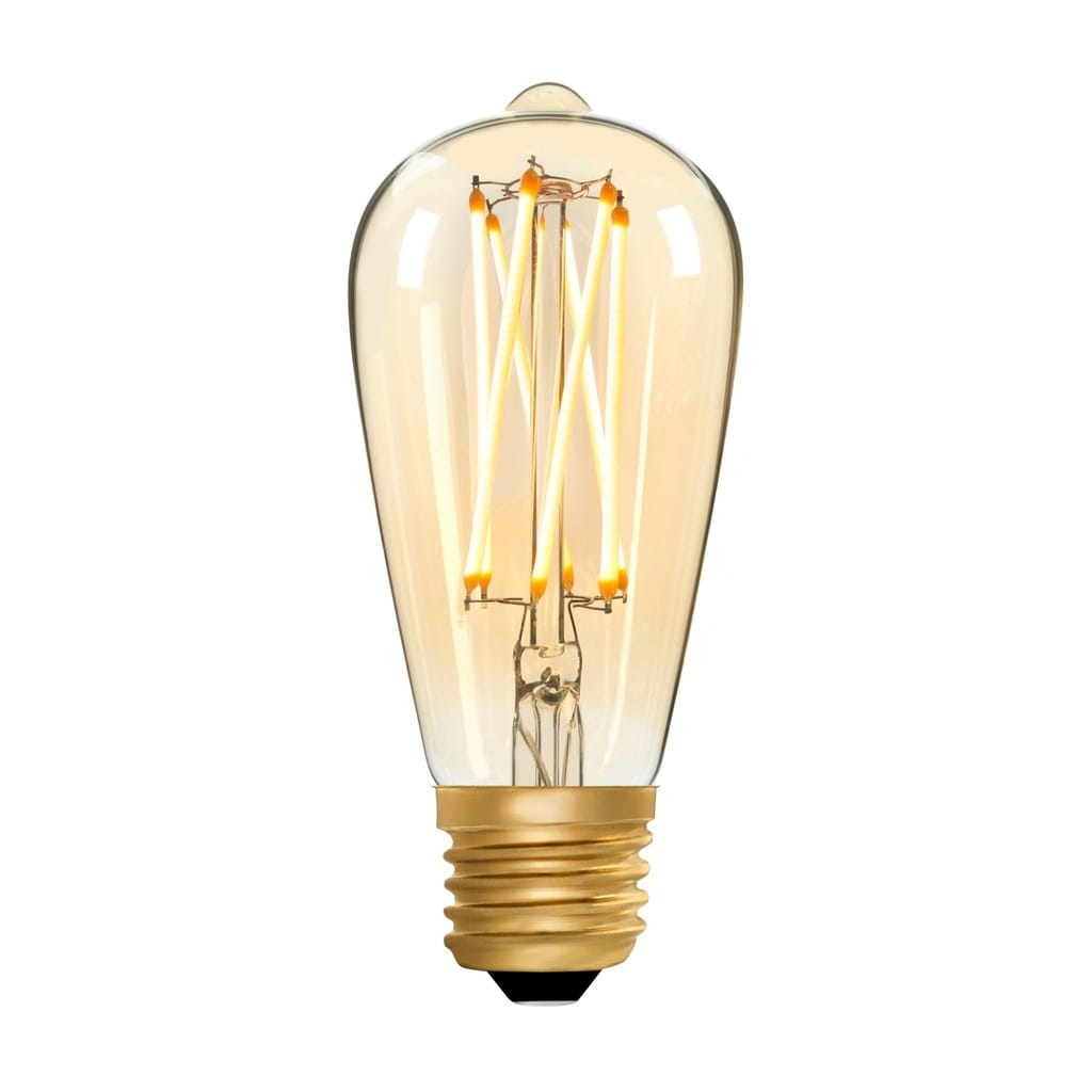 Amber-tinted LED filament bulb in ST64 shape with E27 base.