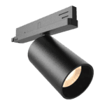 A track ceiling spit light in black with an LED bulb.