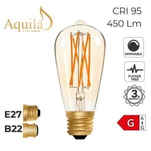 Aquila vintage LED filament bulb E27 B22, dimmable 450 lumens with CRI 95